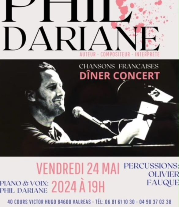 DINER CONCERT LE 24 MAI A 19H
