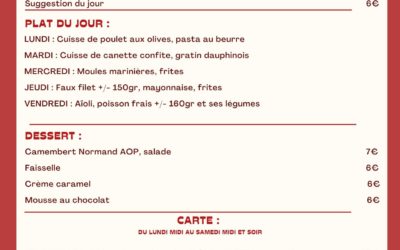 MENU DU 7 AU 13 OCTOBRE