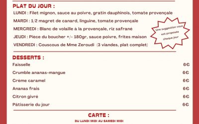 MENU DU 10 AU 15 FEVRIER
