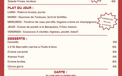 MENU DU 10 AU 15 MARS