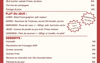 MENU DU 17 AU 22 MARS