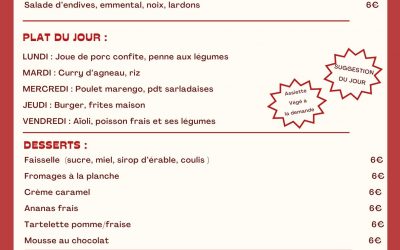 MENU DU 31 MARS AU 05 AVRIL