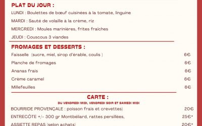 MENU DU 14 AU 19 AVRIL