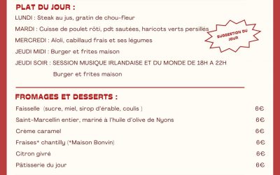 MENU DU 28 AVRIL AU 03 MAI