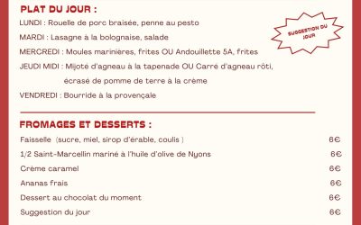 MENU DU 12 AU 18 MAI