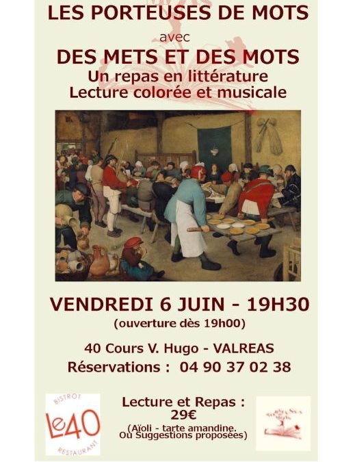 REPAS EN LITTERATURE VENDREDI 6 JUIN
