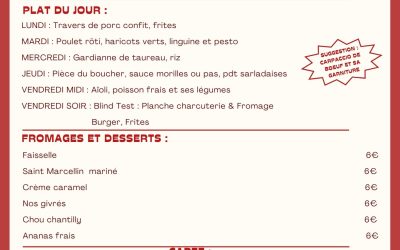 MENU DU 9 AU 14 JUIN