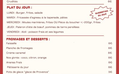 MENU DU 23 AU 28 JUIN