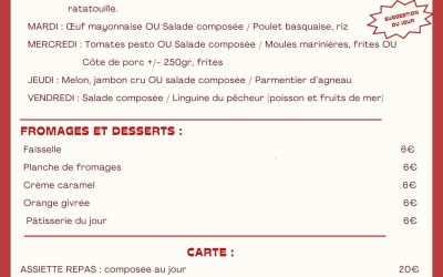 MENU DU 30 JUIN AU 04 JUILLET
