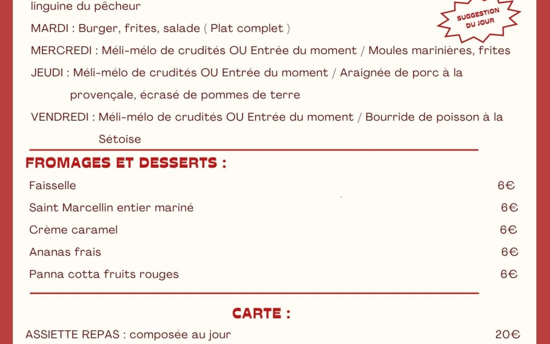 MENU DU 07 AU 12 JUILLET