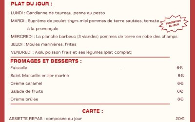 MENU DU 14 AU 18 JUILLET