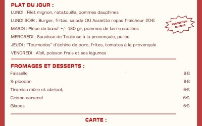 MENU DU 11 AU 16 AOUT