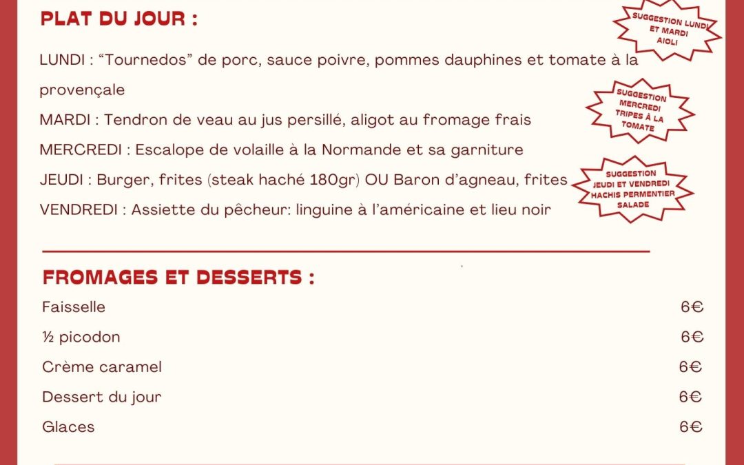 MENU DU 18 AU 22 AOUT