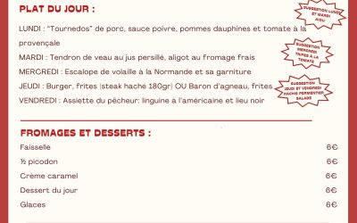 MENU DU 18 AU 22 AOUT