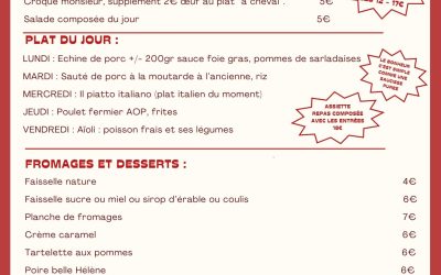 MENU DU 22 AU 27 SEPTEMBRE