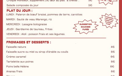 MENU DU 29 SEPTEMBRE AU 4 OCTOBRE