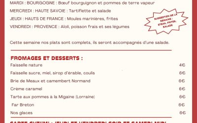 MENU DU 20 AU 25 OCTOBRE