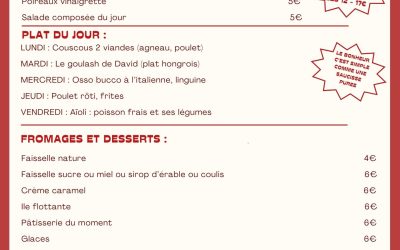 MENU DU 6 AU 11 OCTOBRE
