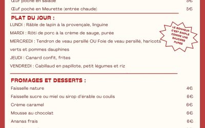 MENU DU 13 AU 18 OCTOBRE