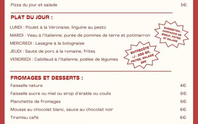 MENU DU 27 AU 31 OCTOBRE
