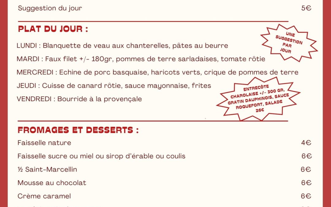 MENU DU 03 AU 08 NOVEMBRE