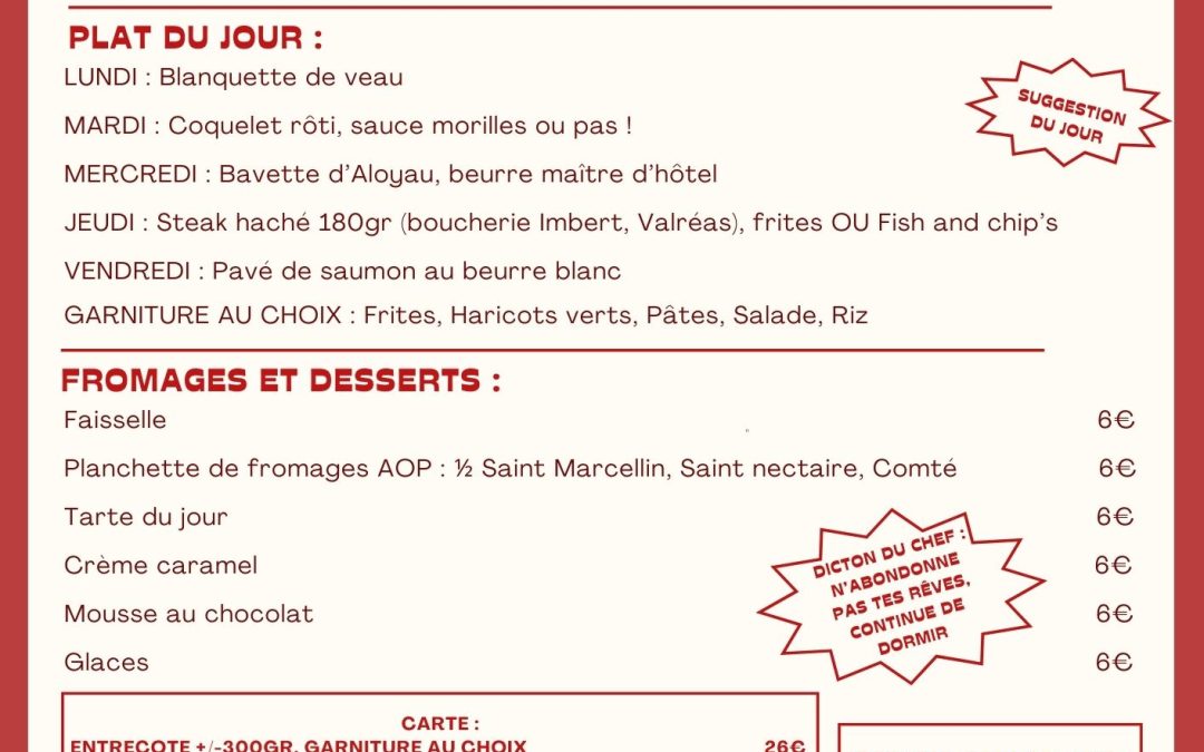MENU DU 24 AU 28 NOVEMBRE