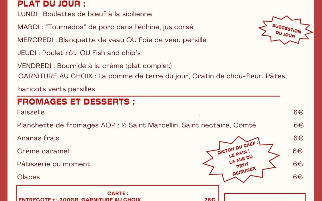 MENU DU 1ER AU 6 DECEMBRE