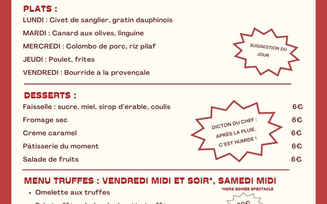 MENU DU 19 AU 23 JANVIER