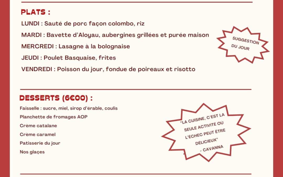 Menu du 02 mars au 7 mars