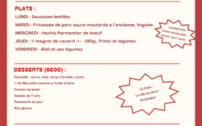 Menu du 09 mars au 15 mars 2026